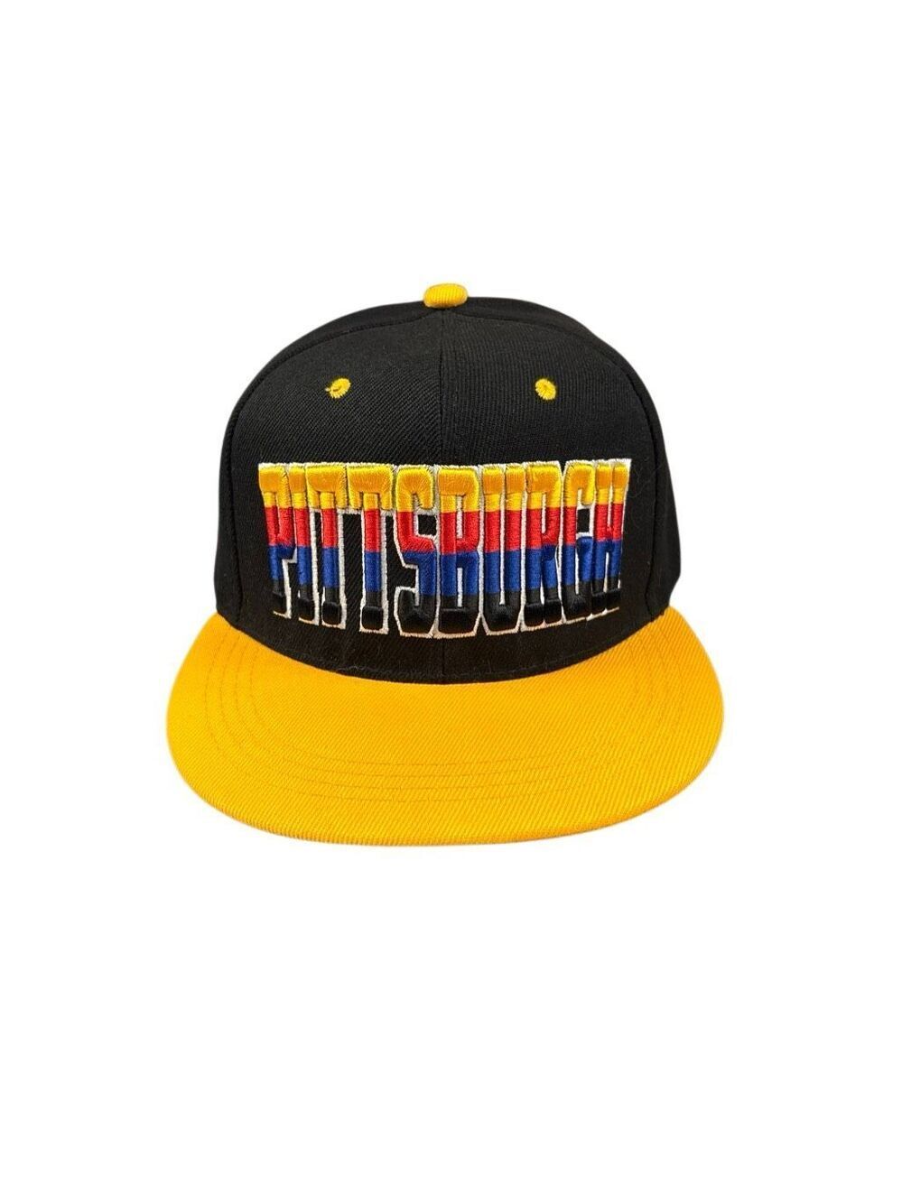 Pittsburgh Snapback Hat Black Gold Embroidered Flat Bill Adjustable Baseball Cap
